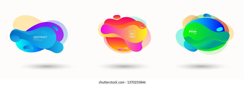 Modern abstract banner set. Flat geometric liquid form with various colors. Modern vector template for banner, logo, social post. Futuristic trendy dynamic elements.