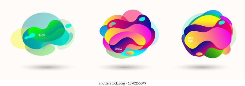 Modern abstract banner set. Flat geometric liquid form with various colors. Modern vector template for banner, logo, social post. Futuristic trendy dynamic elements.