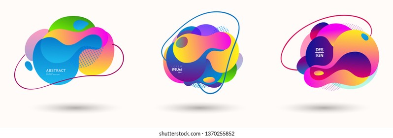 Modern abstract banner set. Flat geometric liquid form with various colors. Modern vector template for banner, logo, social post. Futuristic trendy dynamic elements.