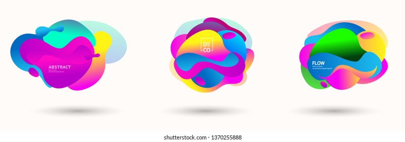 Modern abstract banner set. Flat geometric liquid form with various colors. Modern vector template for banner, logo, social post. Futuristic trendy dynamic elements.
