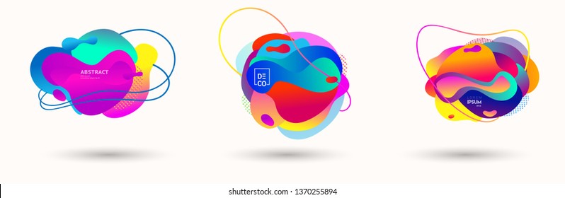 Modern abstract banner set. Flat geometric liquid form with various colors. Modern vector template for banner, logo, social post. Futuristic trendy dynamic elements.
