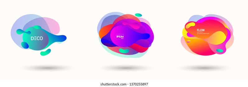 Modern abstract banner set. Flat geometric liquid form with various colors. Modern vector template for banner, logo, social post. Futuristic trendy dynamic elements.
