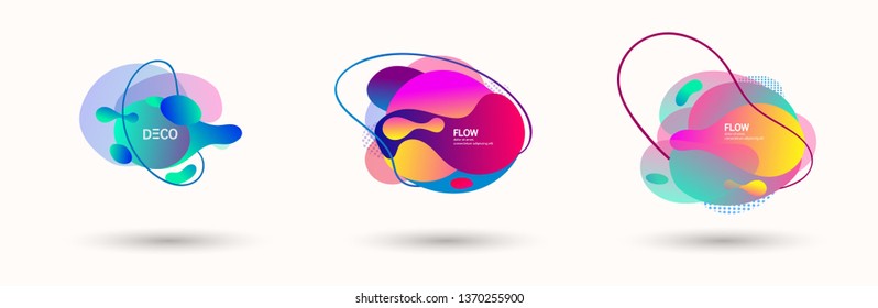 Modern abstract banner set. Flat geometric liquid form with various colors. Modern vector template for banner, logo, social post. Futuristic trendy dynamic elements.