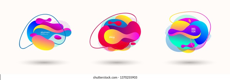 Modern abstract banner set. Flat geometric liquid form with various colors. Modern vector template for banner, logo, social post. Futuristic trendy dynamic elements.