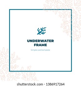 Modern abstract banner template. Flat underwater geometric square frame on white background. Template for the design of a logo, flyer of presentation for summer sea trip, diving, scuba, cruise.