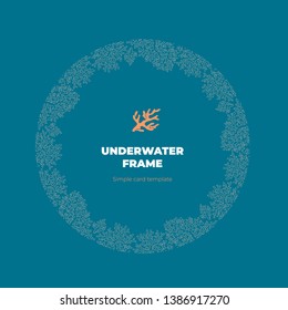 Modern abstract banner template. Flat ocean reef geometric circle coral frame on blue. Template for the design of a logo, flyer of presentation for summer sea trip, diving, scuba, cruise.