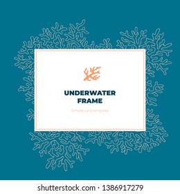 Modern abstract banner template. Flat underwater reef geometric rectangle frame with geometric corals . Template for the design of a logo, flyer of presentation for sea trip, diving, scuba, cruise.