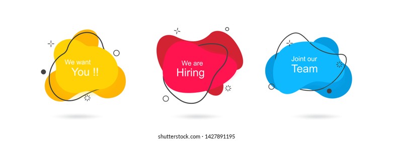 Modern abstract banner with we are hiring word vector illustration . Fluid gradient geometric for minimal banners, logo, flyer, poster, presentation and advertising. Abstract trendy liquid background.