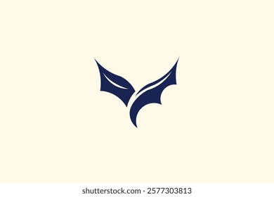 Modern abstract bat wing logo. Dark blue on light background. Minimalist and elegant design. Suitable for various brands and creative projects. Vector illustration.