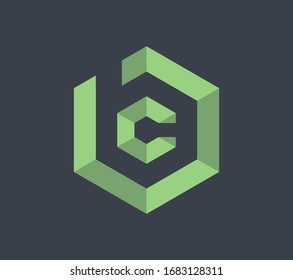 Modern abstract BC initial letters in hexagon.