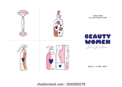 Modern abstract beauty illustration. Line art drawing style. Contemporary silhouette of woman. Hand drawn trendy vector posters, illustrations for print.