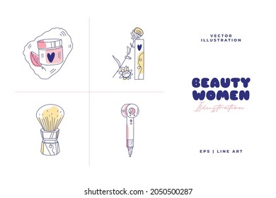Modern abstract beauty illustration. Line art drawing style. Contemporary silhouette of woman. Hand drawn trendy vector posters, illustrations for print.