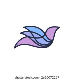 Modern Abstract Bird Logo with Overlapping Purple and Blue Petals
