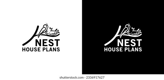 Modern abstract bird nest logo design, bird house logo vector illustration