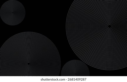 Fondo negro abstracto moderno con líneas circulares. Diseño geométrico del arte de la línea de la raya.