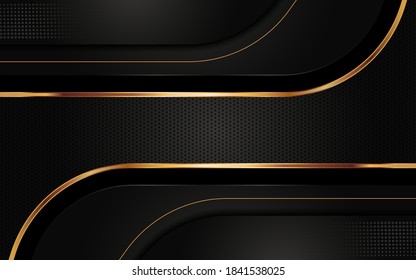 El fondo negro abstracto moderno se combina con elementos de líneas doradas.	
