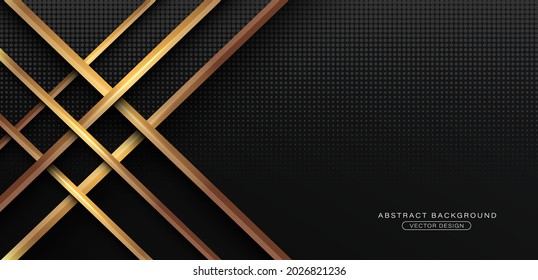 Diseño de fondo negro abstracto moderno con rayas doradas brillantes. Estilo elegante y lujoso elemento de plantilla con decoración a medio tono. Vector de rayas doradas simple y a la moda. Ilustración del vector
