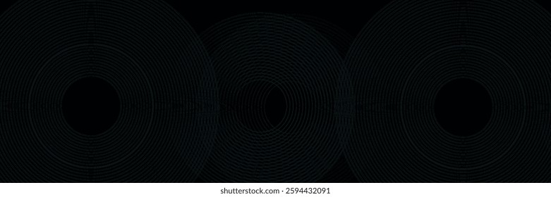Modern abstract black background. Elegant circle shape design. Shiny white gradient circular lines pattern. Futuristic concept. Suitable for banners, brochures, covers, pamphlets, posters