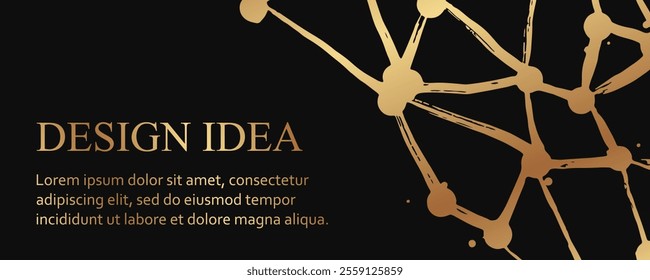 Modern abstract black background or header for business or presentation or greeting with golden paint