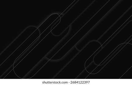 Fondo negro abstracto moderno con sombra . Elegantes Elementos de diseño de forma redondeada diagonal oscura. Gráfico futurista. Ilustración vectorial