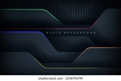 modern abstract black dimension overlap layers with green, orange, blue and yellow light design background. eps10 vector