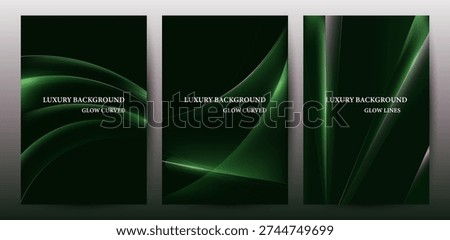 Modern Abstract Black and Green Background Set with Glowing Curved and Straight Lines