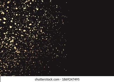 Moderno diseño de fondo negro de lujo o plantilla de tarjeta para saludar o papel pintado o afiche con salpicaduras doradas o brillo.