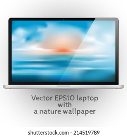 Modern abstract black and silver laptop with a blurred nature background vector illustration