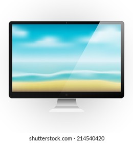 Modern abstract black and silver monitor with a blurred nature background vector illustration