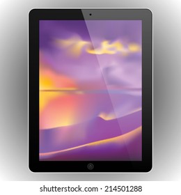 Modern abstract black tablet with a blurred nature background vector illustration