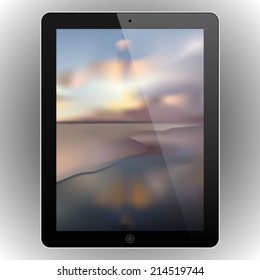 Modern abstract black tablet with a blurred nature background vector illustration
