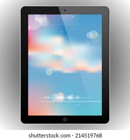 Modern abstract black tablet with a blurred nature background vector illustration