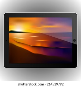 Modern abstract black tablet with a blurred nature background vector illustration