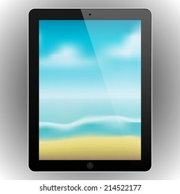 Modern abstract black tablet with a blurred nature background vector illustration
