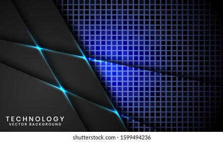 Modern abstract black technology background design template with random square for use element cover, banner, advertising, brochure, card, ect. Overlap layers 3D effect with blue light decoration.