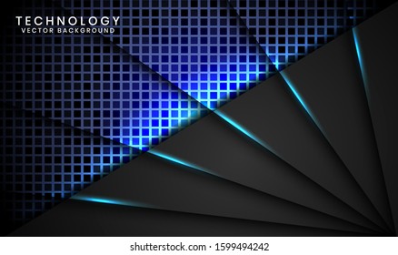 Modern abstract black technology background design template with random square for use element cover, banner, advertising, brochure, card, ect. Overlap layers 3D effect with blue light decoration.