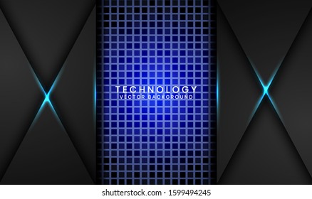 Modern abstract black technology background design template with random square for use element cover, banner, advertising, brochure, card, ect. Overlap layers 3D effect with blue light decoration.