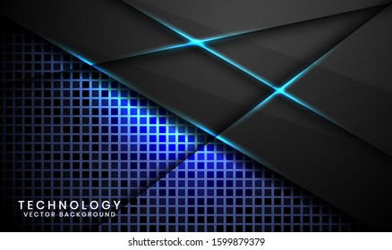 Modern abstract black technology background design template with random square for use element cover, banner, advertising, brochure, card, ect. Overlap layers 3D effect with blue light decoration.