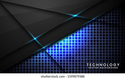 Modern abstract black technology background design template with random square for use element cover, banner, advertising, brochure, card, ect. Overlap layers 3D effect with blue light decoration.