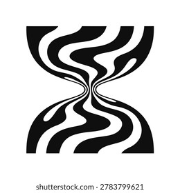 Modern abstract black and white graphic design featuring fluid, dynamic wave patterns converging symmetrically for artistic and decorative use