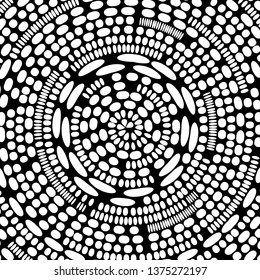 Modern abstract black-white background of small circles and ovals. Vector illustration