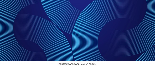 Modern abstract blue background with circular lines. Geometric stripe line art design for poster, brochure, cover, website, header, web banner, presentation.