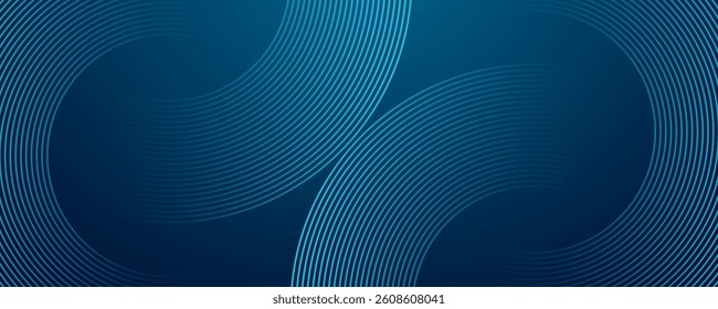 Modern abstract blue background with circular lines. Geometric stripe line art design for poster, brochure, cover, website, header, web banner, presentation.