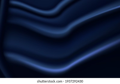modern abstract blue background. Dark blue silk fabric curtain background. Vector illustration.