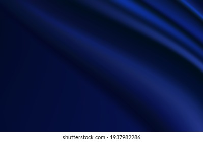modern abstract blue background. Dark blue silk fabric curtain background. Vector illustration.