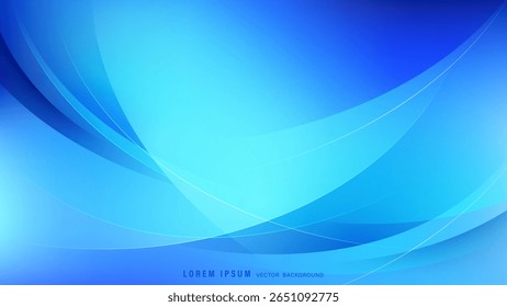 Moderner abstrakter blauer Hintergrund mit dynamisch fließenden Wellen, geschichteten glatten Gradienten, weichen Kurven und überlappenden transluzenten Elementen. Vektorgrafik