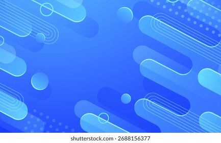 Fundo azul abstrato moderno com formas geométricas dinâmicas. Plano de fundo de tecnologia futurista com linhas brilhantes e gradientes de cores para faixa ou apresentação.