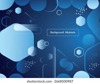 Fondo azul abstracto moderno con Formas hexagonales geométricas, círculos y efectos de degradado. Perfecto para Diseños web, presentaciones, Anuncios, pósters, tarjetas de visita y proyectos digitales.