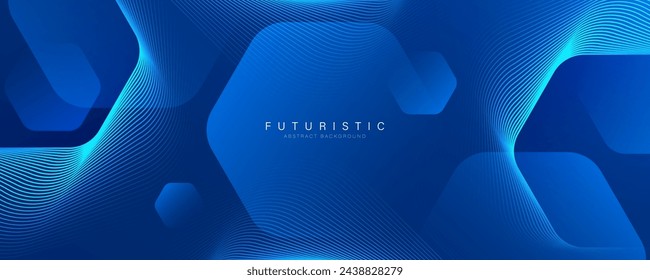 Fondo azul abstracto moderno con líneas geométricas brillantes. Diseño de forma hexagonal de degradado azul. Concepto de tecnología futurista. Traje para el banner, folleto, ciencia, sitio web, corporativo, cartel, cubierta