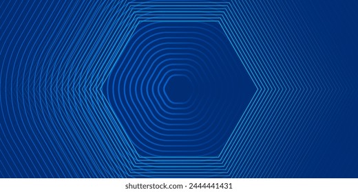 Fondo azul abstracto moderno con líneas geométricas brillantes. Diseño de forma hexagonal de degradado azul. Concepto de tecnología futurista. hexagonal moderno